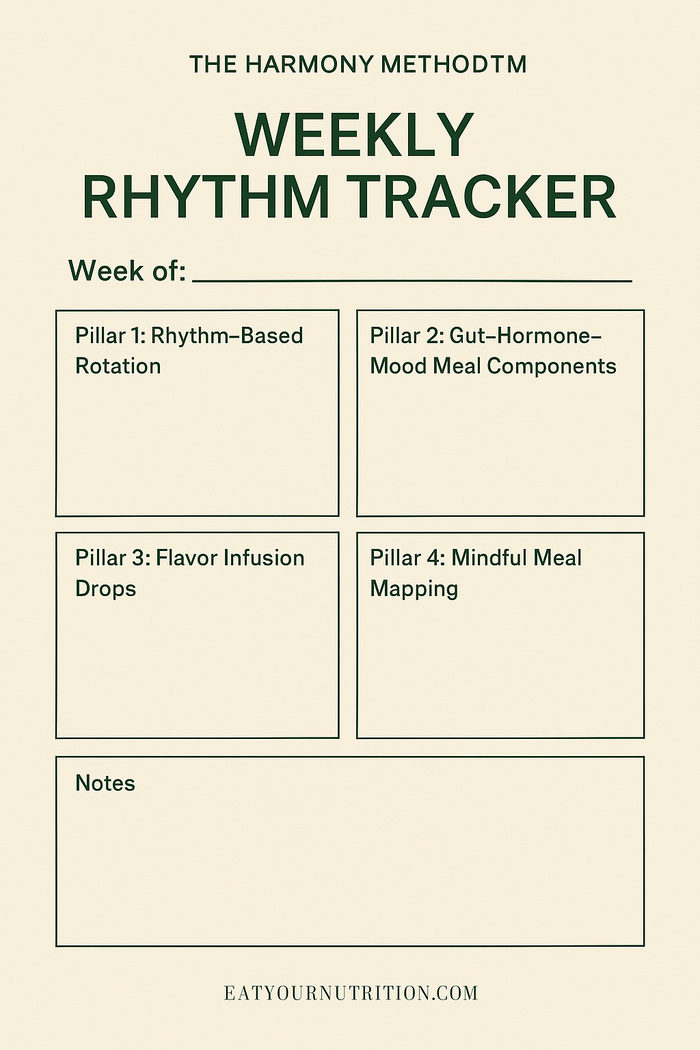 The Harmony Method™ weekly rhythm tracker, shown in the guide’s product gallery.