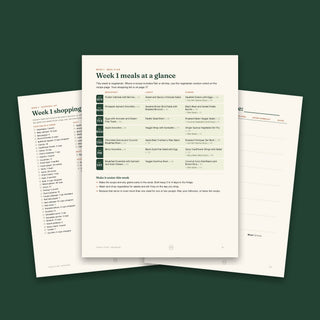 Week 1 meal plan, shopping list and food diary pages